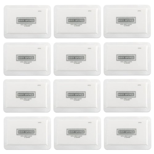 WoW.Clean Disposable Bath Shower Sponge 1 Dozen-12 Counts . Easy to Carry, Clean Shower Supplies for Travel or Camping, White