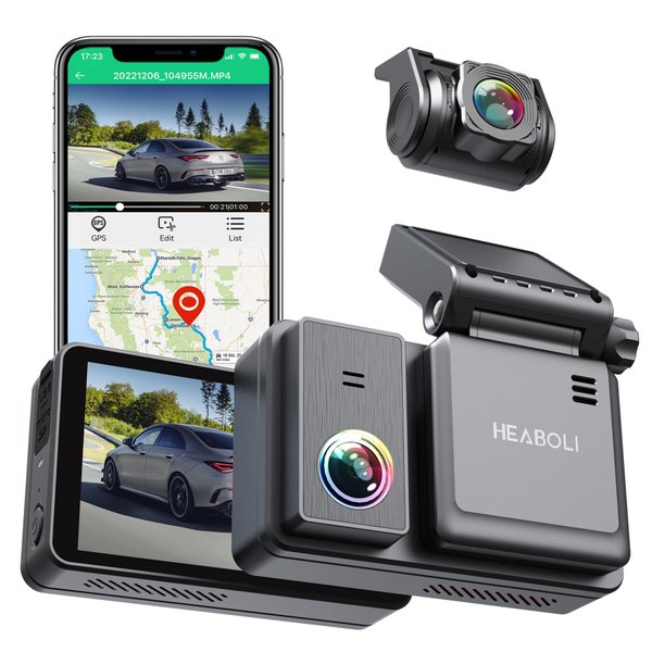 Heaboli 4K Dual Dash Cam Front and Rear, Wi-Fi GPS, 3 Inches IPS Touch Screen, Car Camera Driving Recorder with Night Vision, Parking Mode