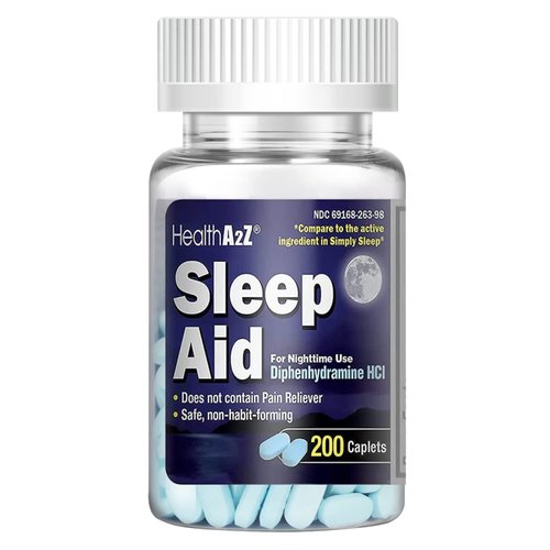 HealthA2Z Sleep Aid 200 Caplets | Diphenhydramine HCl 25mg | Regular Strength Sleeping Pills | Safe & Non-Habit-Forming