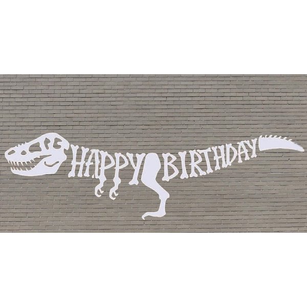 Dinosaur Party Happy Birthday Banner - Long White T-Rex Bones Garland - Jurassic Dino Bunting 5 Ft Decoration - Prehistoric Parties Supply by Jolly Jon