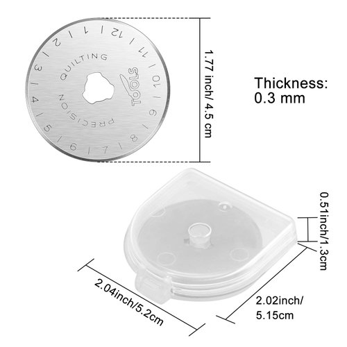 12 Pieces Rotary Cutter Blades Replacement Rotary Blades Round Trimmer Refill Blades in 45 mm Compatible with Fiskars Olfa Rotary Cutter for Quilting Cutting Sewing Crafts, 8 Types