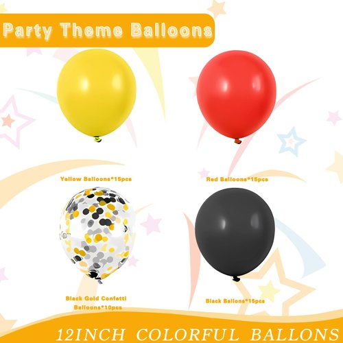 Red Black Yellow Balloons, Cartoon Balloons Black Yellow Confetti Party Balloons Decoration Easy Use Suitable for Themed Party Baby Shower Kids Birthday Holiday Parties
