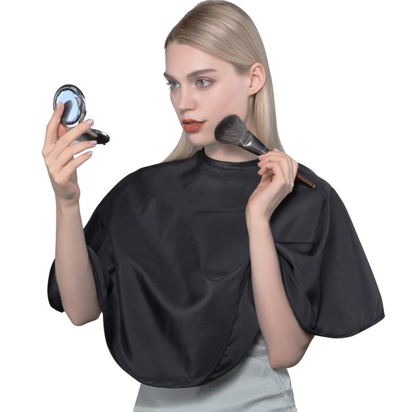 PERFEHAIR Short Makeup Comb Out Cape, Make Up Salon Artist Hair Styling Cutting Barber Cape Apron Bib for Clients-Black