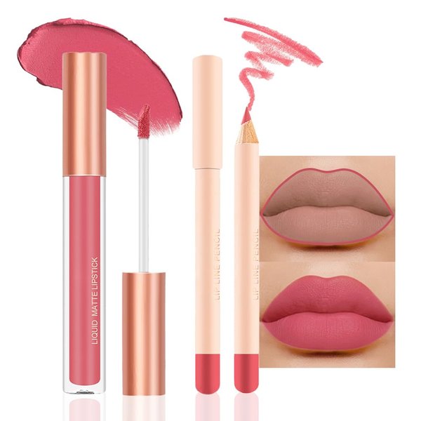 BINGBRUSH Colors Liquid Matte Lipstick and Lipliner Pack Set, Lip Tint Long Lasting 24 Hour Waterproof Velvet Nonstick Cup Lipgloss Lip Stain Pigmented Lip Makeup Gift Sets (1Pc 06#)