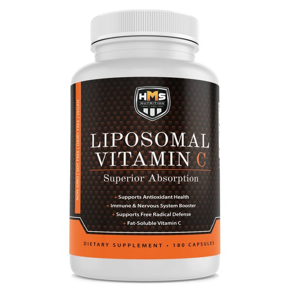 HMS Nutrition Premium 1600mg Liposomal Vitamin C - Fat Soluble - Non-GMO - Soy, Dairy, Gluten Free - 180 Capsules