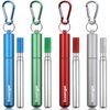 4-Pack Collapsible Stainless Steel Drinking Straws with Aluminum Case, Cleaning Brush, and Keychains - Silver, Blue, Red, Green