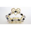 Generic Small black bead and crystal heart gold metal hair claw clip bridal clip
