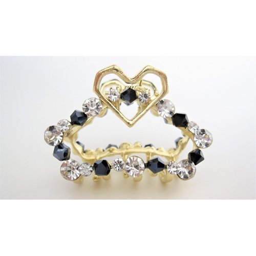 Generic Small black bead and crystal heart gold metal hair claw clip bridal clip