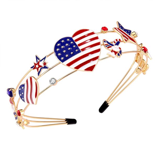 4 th of July Headband for Women American Flag USA Star Heart Charm Fourth of July Patriotic Headband Headpiece Red White and Blue Crystal Metal Hairband Hair Accessories Party Favor Gift (4 th of July