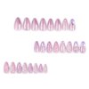 RUOKEXIN Almond Press on Nails Medium Fake Nails Pink False Nails with 3D Pink Flower Designs Nail Press ons French Tip Handmade Acrylic Artificial Nails Summer Natural Stick on Nails for Women 24Pcs