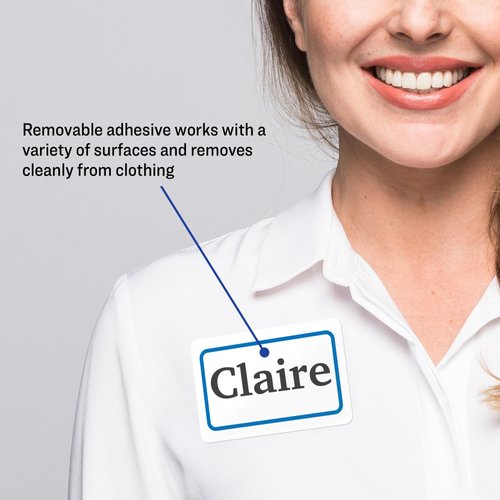 Avery Flexible Printable Name Tags, 2-1/3" x 3-3/8", White with Blue Border, 400 Removable Name Badges (05895)
