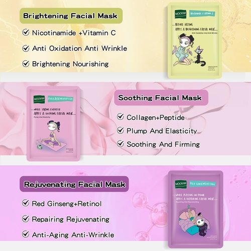 GUOYAOLIFU Face Masks Skincare Set of 12 Sheet Face Masks Moisturizing Masks for Face Extract for All Skin Types-Natural Home Spa Treatment Masks Collagen Face Mask Girl Series 25ml