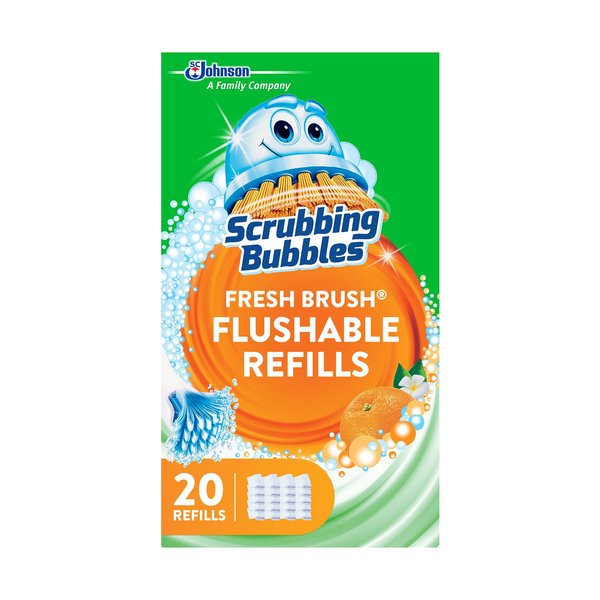 Scrubbing Bubbles Flushable Toilet Wand Refills, Fresh Brush Toilet Cleaner Refill Pads, Cleans Limescale & Fights Odors, Citrus Scent, 20 Count, Pack of 1