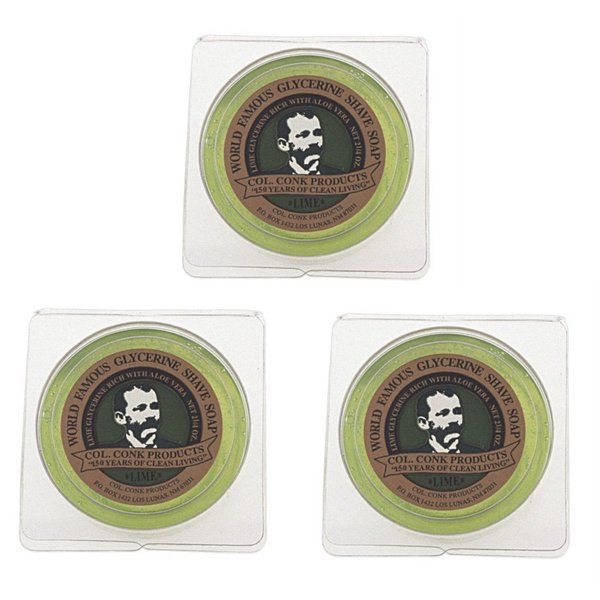 Col. Conk World's Famous Shaving Soap, Lime - 3 Pack - Each Piece Net Weight 2.25 Oz