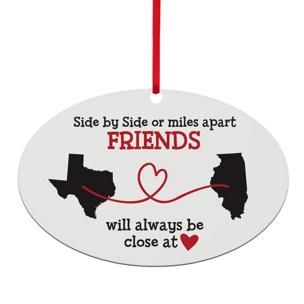 Let's Make Memories - Personalized Christmas Ornament for Distant Friends and Family - Custom Ornament for Those Miles Apart, Close at Heart - Any Two States - Christmas 2023 Keepsake - Oval