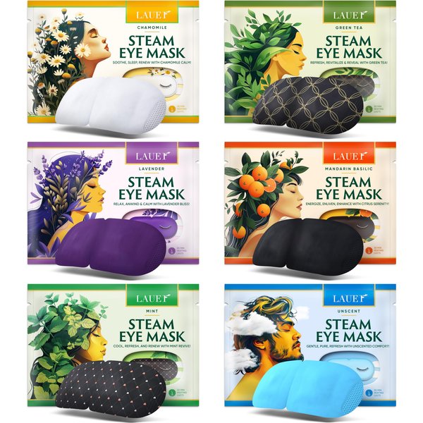 Heated Eye Steam Mask for Dry Eyes Self Warm Compress for Dark Circles Puffiness Treatment Warming Eye Mask for Relaxation & Moist Heat Therapy Fatigue, Stress, and Migraine 6 Aromas Home Spa Eye Pad