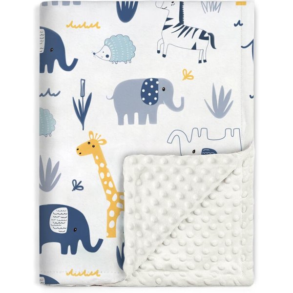 HOMRITAR Baby Blanket for Boys and Girls Soft Minky with Double Layer Dotted Backing, Cute Woodland Animals Printed 30 x 40 Inch Receiving Blanket