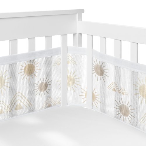 Sweet Jojo Designs + BreathableBaby Boho Desert Sun Taupe Boy Girl Gender Neutral Breathable Mesh Crib Liner Anti-Bumper Baby Infant Beige Ivory Bohemian Mountain Nature Outdoors Geometric Minimalist