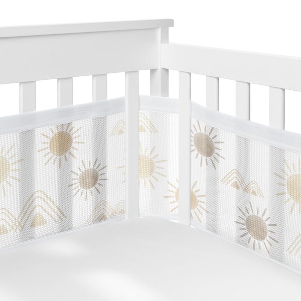 Sweet Jojo Designs + BreathableBaby Boho Desert Sun Taupe Boy Girl Gender Neutral Breathable Mesh Crib Liner Anti-Bumper Baby Infant Beige Ivory Bohemian Mountain Nature Outdoors Geometric Minimalist
