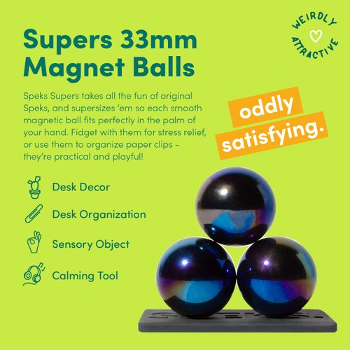 Speks Supers Magnetic Balls | Fidget Toys for Adults and Desk Toy for Office with Display Plate | Set of 3, Gunmetal