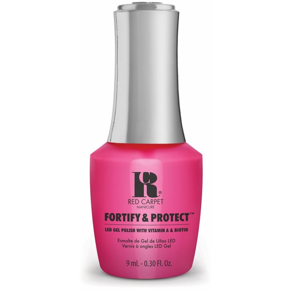 Red Carpet Manicure Fortify & Protect Hot Pink Neon Gel Polish for Strong, Healthy Nails - Infused with Vitamin A & Biotin - (Publicist In Pink) Led Nail Gel Color, 0.3 Fl Oz