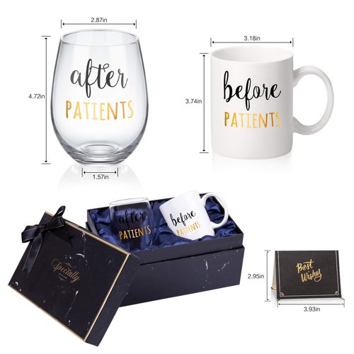 Before Patients, After Patients 11 oz Coffee Mug and 18 oz Stemless Wine Glass Set Gifts Idea for Nurses, Doctors, Hygienists, Physician, Dentists Unique Birthday Graduation Gifts Idea