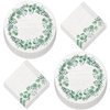 Botanical Garden Eucalyptus & Linen Paper Dessert Plates and Guest Napkins (16 Plates & Napkins)