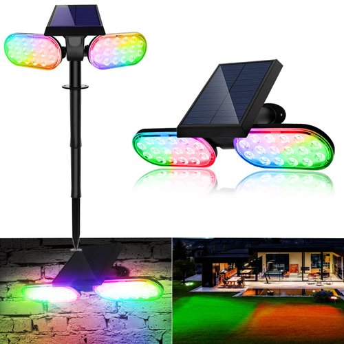 EMANER Solar Spot Lights for Outside, Dusk to Dawn Color Changing Solar Lights, 5 Light Modes Landscape Lighting with Stake, Solar Pathway Lights for Halloween Christmas Outdoor Decorations, 1Pack