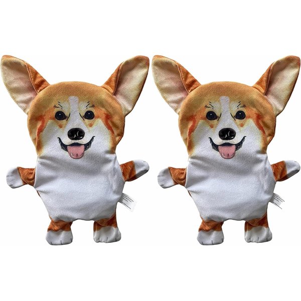 Piggy Poo and Crew Corgi Crinkle Squeaker Fetch Toys 2 Pack for Dogs Puppies Small Animals