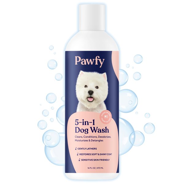 Pawfy 5-in-1 Dog Shampoo & Conditioner | Oatmeal & Aloe | Natural, Vet Reviewed Formulation | Itch Relief | Softness | Whiteness