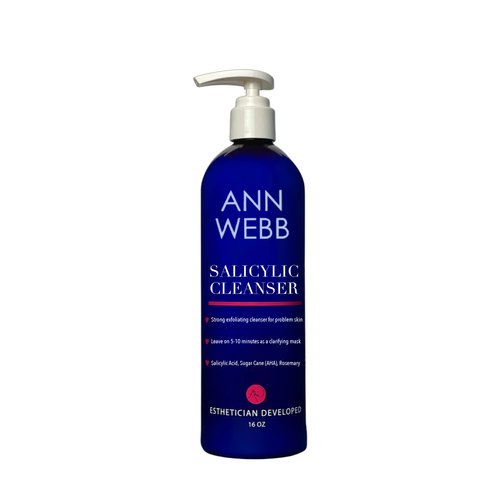 Ann Webb Salicylic Exfoliant Cleanser - Strong but Gentle Non-drying, Lightly Foaming Face wash with Salicylic Acid for Blackheads & Breakouts-Great for Oily & Acne Prone Skin
