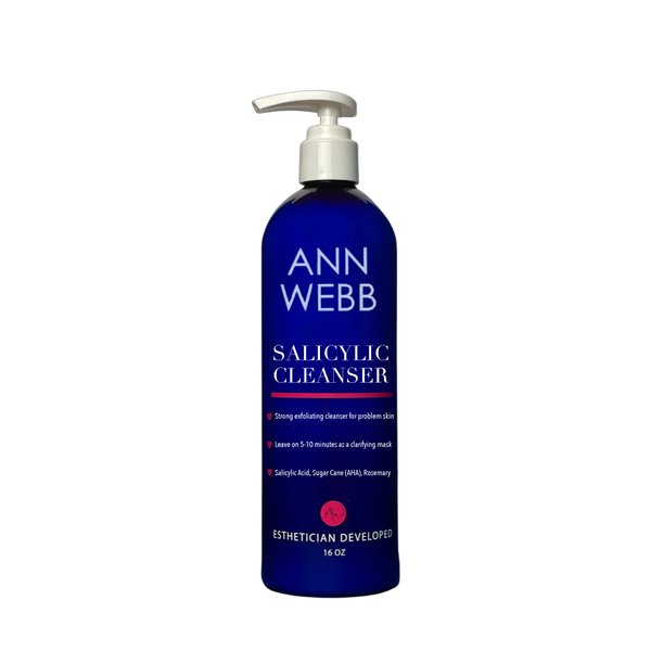 Ann Webb Salicylic Exfoliant Cleanser - Strong but Gentle Non-drying, Lightly Foaming Face wash with Salicylic Acid for Blackheads & Breakouts-Great for Oily & Acne Prone Skin
