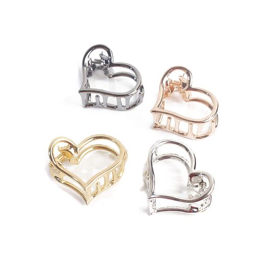 Women Lady Girls Metal Small Heart-Shaped Star Ponytail Clip Hairpin Hair Clamp Holder Hair Claw Accessories (Gold + Silver + Rose Gold + Black)