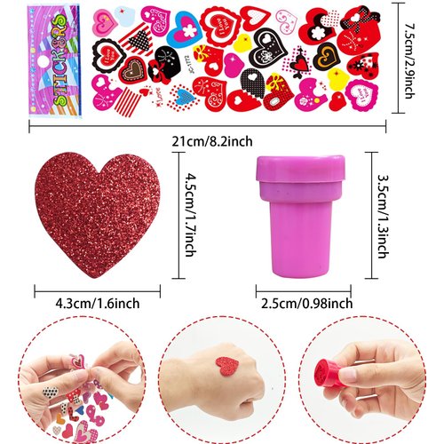 Valentines Day Gifts for Kids Bulk Stickers,12Pcs Assorted Stamps,6Pcs 3D Puffy Stickers,Valentine's Day Birthday Gifts Boys Girls,Greeting Cards Arts Craft Supplies Teacher Stamps,Prize for Classroom