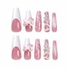 MISUD Press on Nails Long Coffin Fake Nails Glossy Glue on Nails Ballerina French Tip Acrylic Nails 3D Star Rhinestone Stick on Artificial Nails Pearl Bow False Nails with Bling Glitter Design 24 pcs
