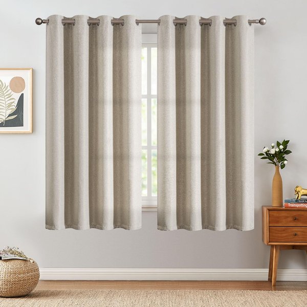 jinchan Linen Textured Curtain 72 Inch Long for Living Room Light Filtering Thermal Insulated Grommet Top Window Drape for Bedroom 52x72 Greyish Beige 1 Panel