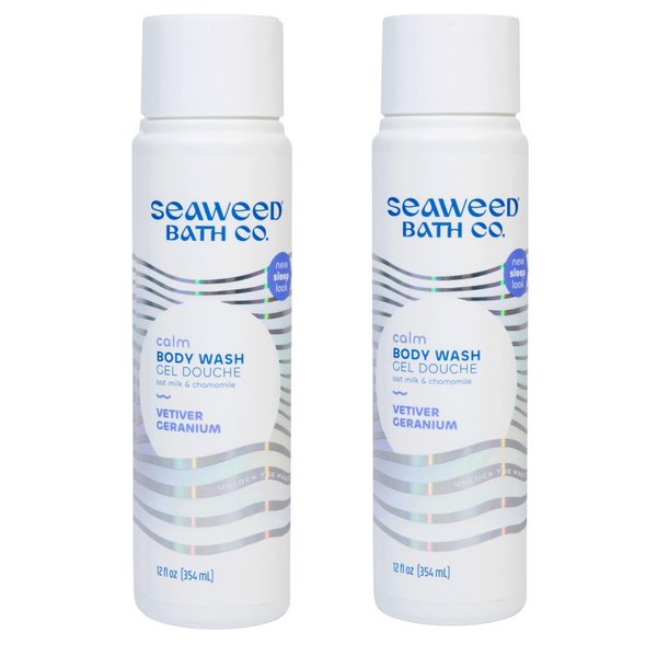 Seaweed Bath Co. Calm Body Wash, Vetiver Geranium Scent, 12 Ounce (Pack of 2), Shower Gel for Men & Women, Vegan, Paraben Free, Sulfate Free, Cruelty Free