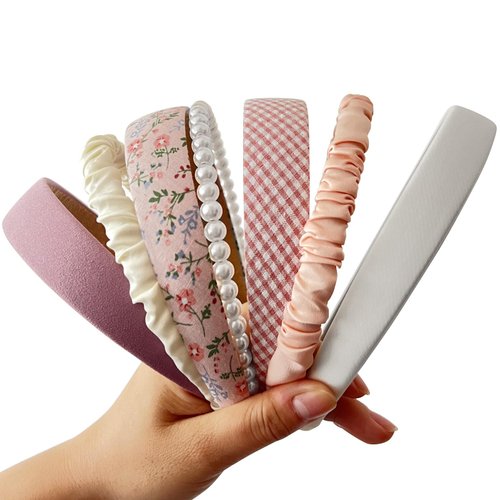 YONOY 7Pcs Fashion Headband Sets for Women Girls,Different Designs Headbands for Women Girls,Non Slip Headbands Padded Headbands Cute Pearl Headband for Girls Vintage Wide Headbands Set（Pink）