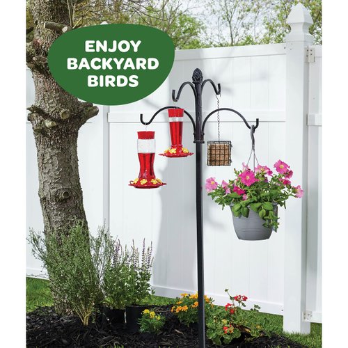 Hummingbird Feeder 10 oz [Set of 2] Plastic Hummingbird Feeders for Outdoors, with Built-in Ant Guard - Circular Perch with 5 Feeding Ports - Wide Mouth for Easy Filling/2 Part Base for Easy Cleaning