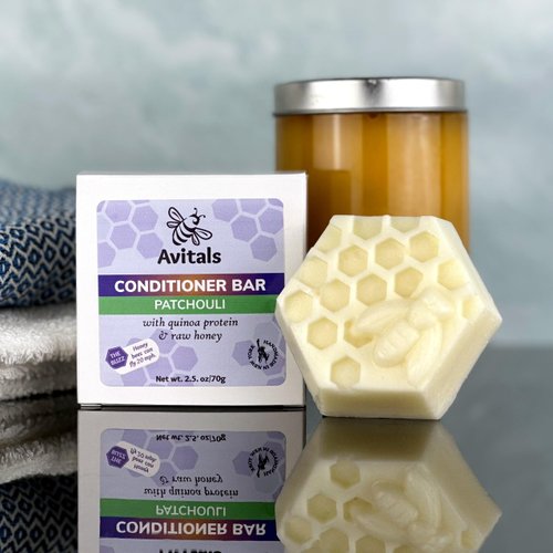 Avitals Patchouli Conditioner Bar with quinoa protein, raw honey, diakon seed extract 40+ uses handmade in the Finger Lakes