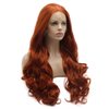 Lushy Stylish Wavy Long Wine Red Wig Half Hand Tied Heat Friendly Synthetic Lace Front Wigs