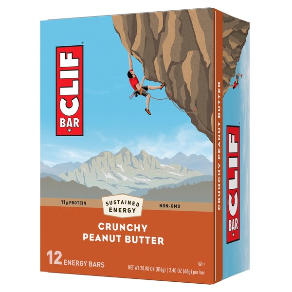 CLIF BAR - Crunchy Peanut Butter - Made with Organic Oats - Non-GMO - Plant Based - Energy Bars - 2.4 oz. (12 Pack)