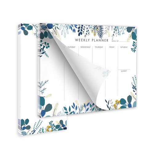 Weekly Planner Notepad Tear Off Set of 2 Weekly Calendar Pad 52 Undated To Do List Notepad Sheets Desk Planner Planning Pads Productivity Tracker for Work Goals Notes Schedule Ideas, Floral Blue
