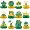 Sabary 12 Pcs Green Gold Happy Birthday Decoration Gold Honeycomb Centerpieces Party Supplies Balloon Crown Paper Centerpiece Table Decorations Royal Table Centerpieces for Men Women Party