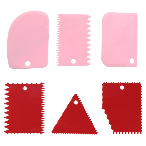 Cake Scraper Cake Decorating Comb,Cake Scraper Smoother,Flexible Plastic Dough Scraper For Bread Making,Reusable Pastry Pizza Dough Cutter Tool For Baking Cake Edge Stripe Decorating(6Pcs,Red,Pink)