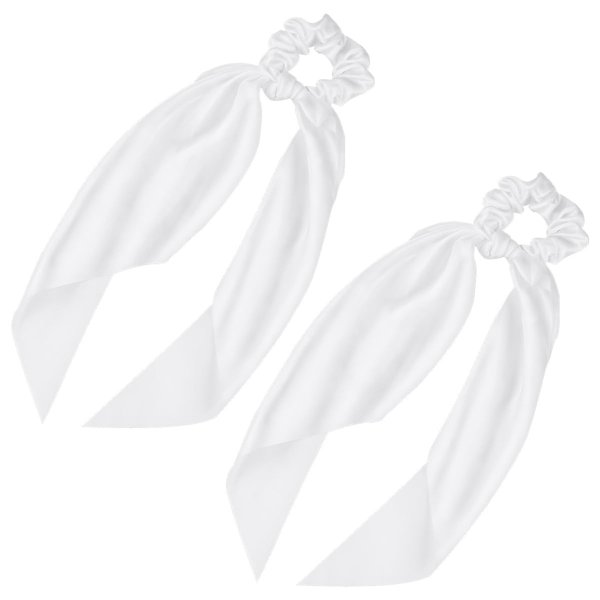 2 Pcs Knotted Bow Satin Hair Scrunchie Hair Scarf with Tail Hair Scrunchies Elastic Hair Scarf Ponytail Holder for Women and Girls (White)