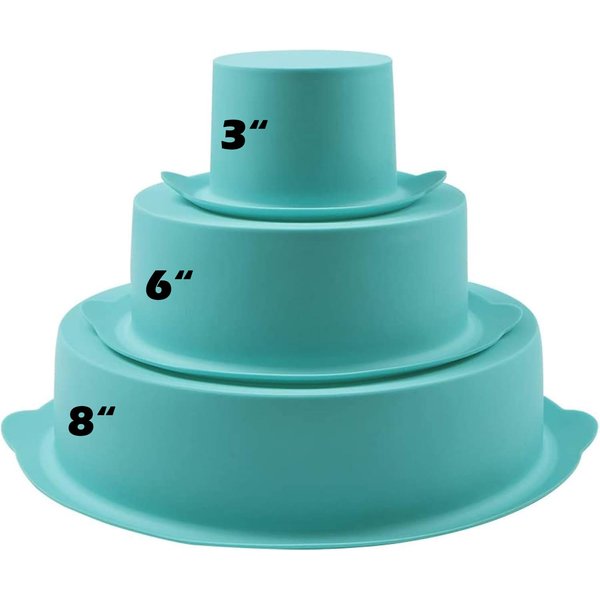 Webake Round Cake Pan Set Silicone Cake Molds Baking Pans for 3 Tier Cake Layer Tin, 8 Inch, 6 Inch, 3 Inch for Birthday, Wedding Anniversary, Halloween, Christmas Party