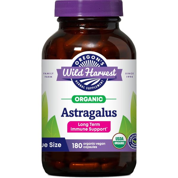 Oregon's Wild Harvest Non-GMO Certified Organic Astragalus Capsules Long Term Immune Support Herbal Supplements-180 Count