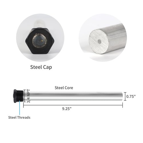vattceel (2 Pack) Magnesium Anode Rod for RV Water Heater 1 Year Warranty Suburban - Teflon - 9.25 in L x 3/4 in NPT