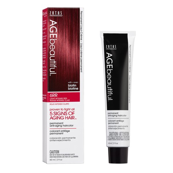 AGE beautiful Permanent Hair Color Dye Liqui Creme | 100% Gray Coverage | Anti-Aging Haircolor | Biotin for Thicker, Fuller Hair | Professional Salon Coloring | 6RR Light Intense Red